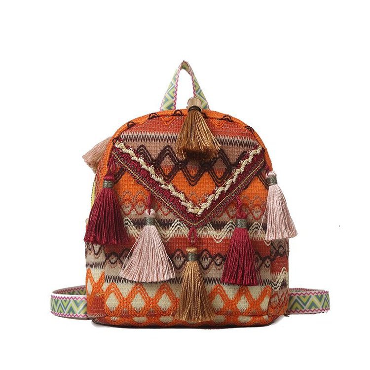 Wholesale Ethnic Style Tassel Mini Canvas Backpack